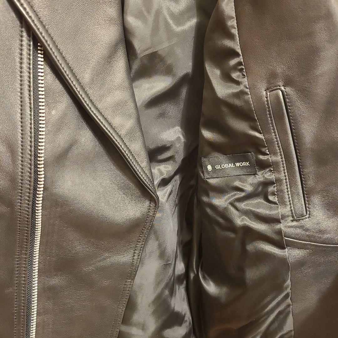 GLOBAL WORK　羊革 ダブルレザーライダースジャケット M 黒