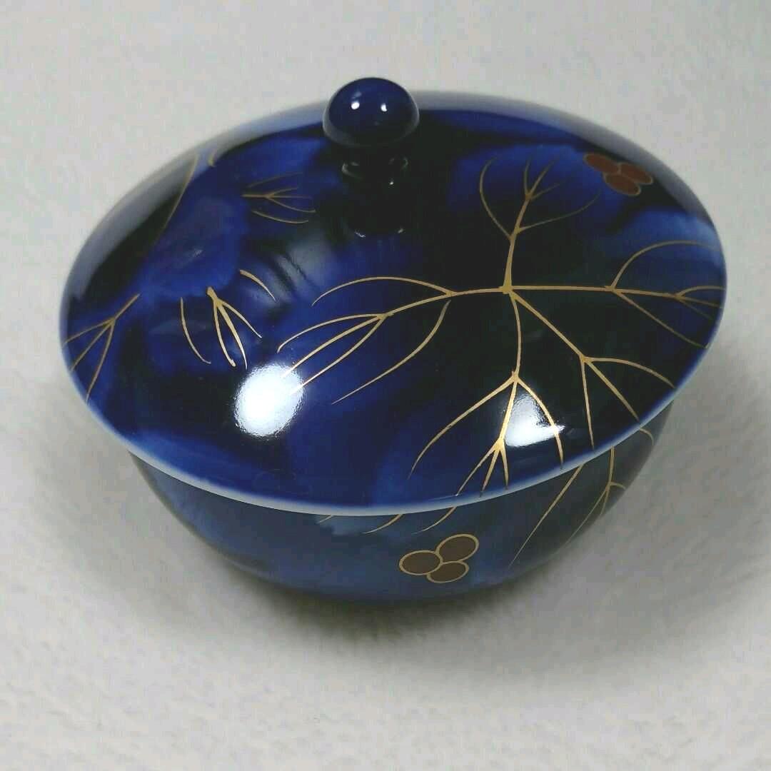 宮内庁御用達 深川製磁 瑠璃 ・ 染錦葡萄柄 茶器揃（ 急須 ・湯呑 ）