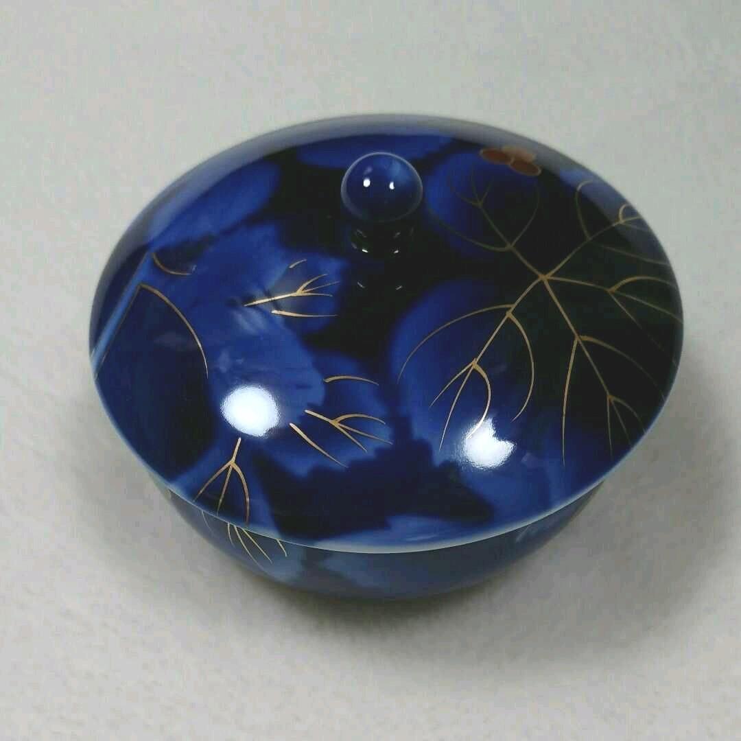 宮内庁御用達 深川製磁 瑠璃 ・ 染錦葡萄柄 茶器揃（ 急須 ・湯呑 ）