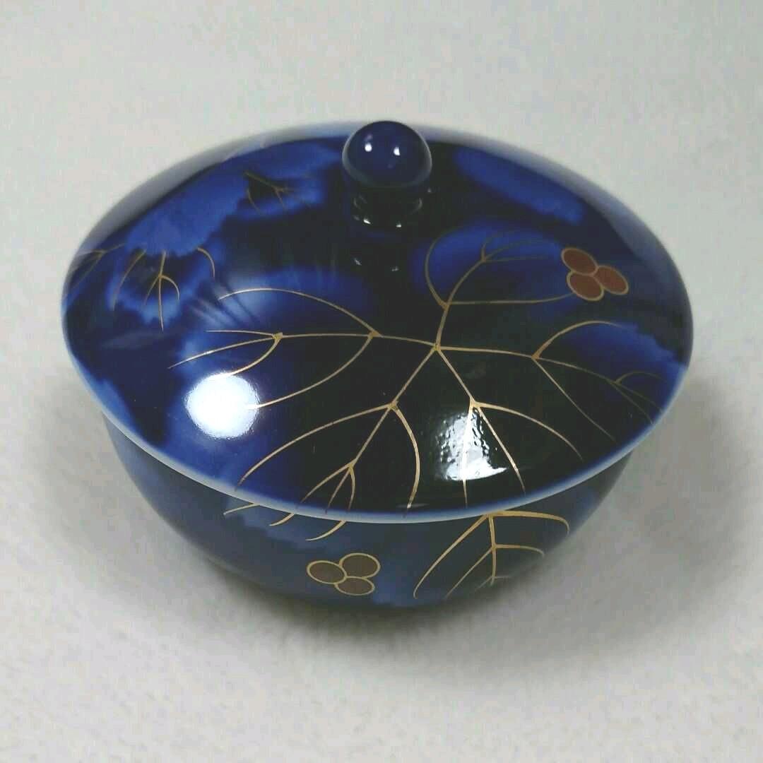 宮内庁御用達 深川製磁 瑠璃 ・ 染錦葡萄柄 茶器揃（ 急須 ・湯呑 ）