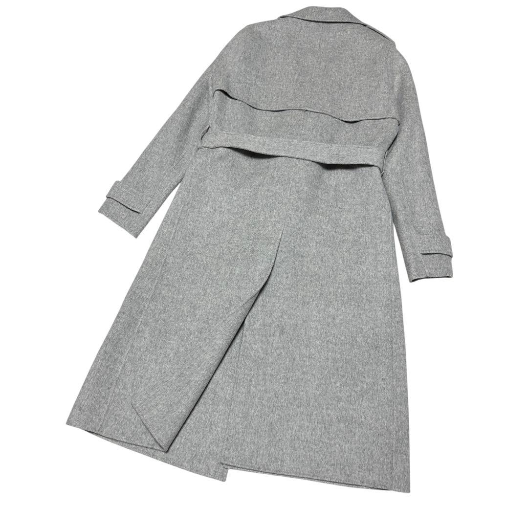美品 セオリー ダブルフェイス ロングコート ベルト カシミヤ混 グレー M相当
