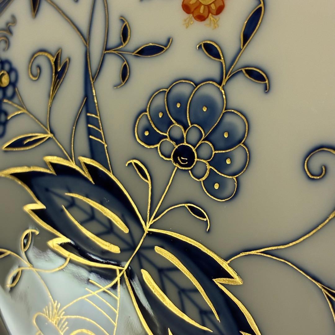 マイセン ブルーオニオン レッド＆ゴールド 朱金プレート 一級品 カラーオニオン