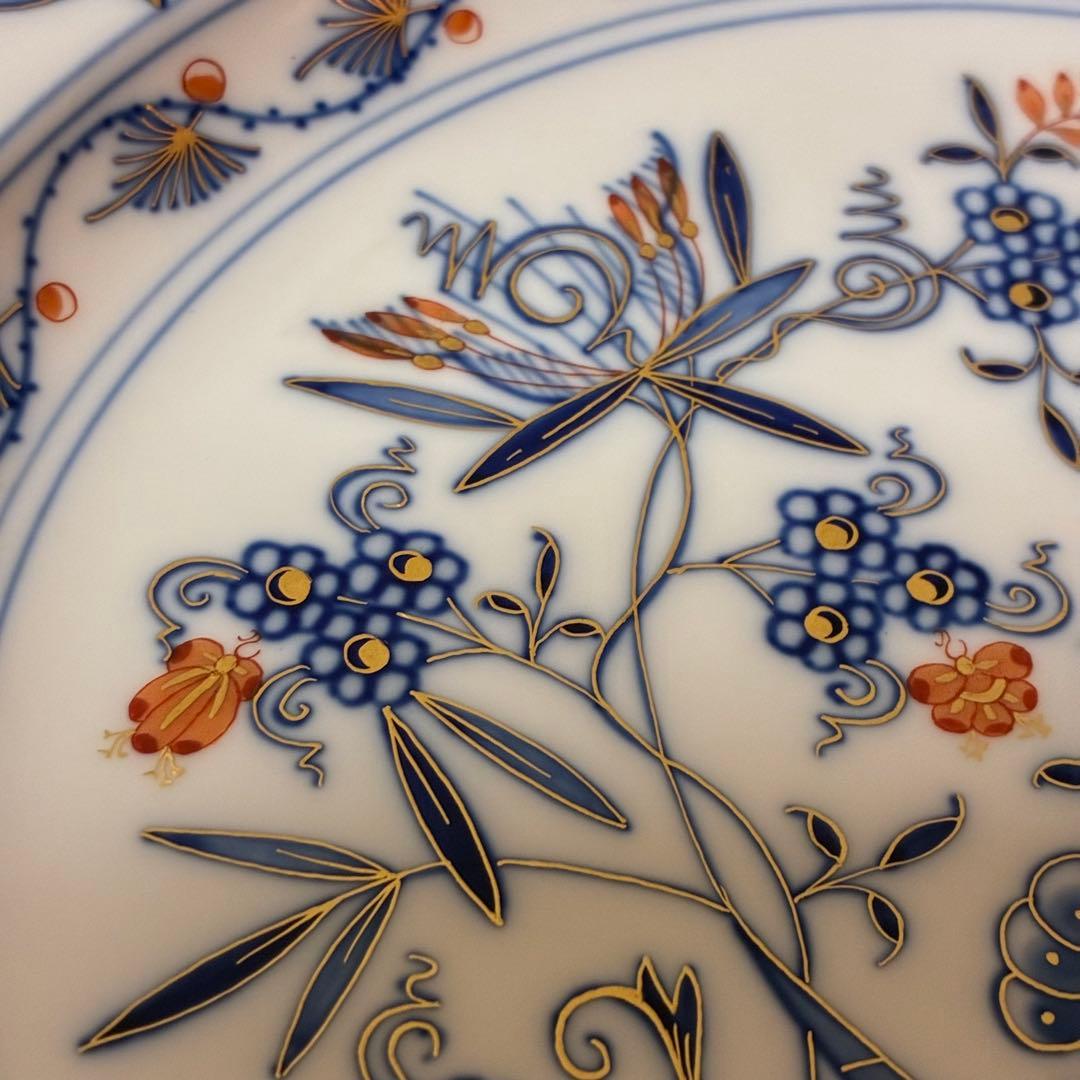 マイセン ブルーオニオン レッド＆ゴールド 朱金プレート 一級品 カラーオニオン