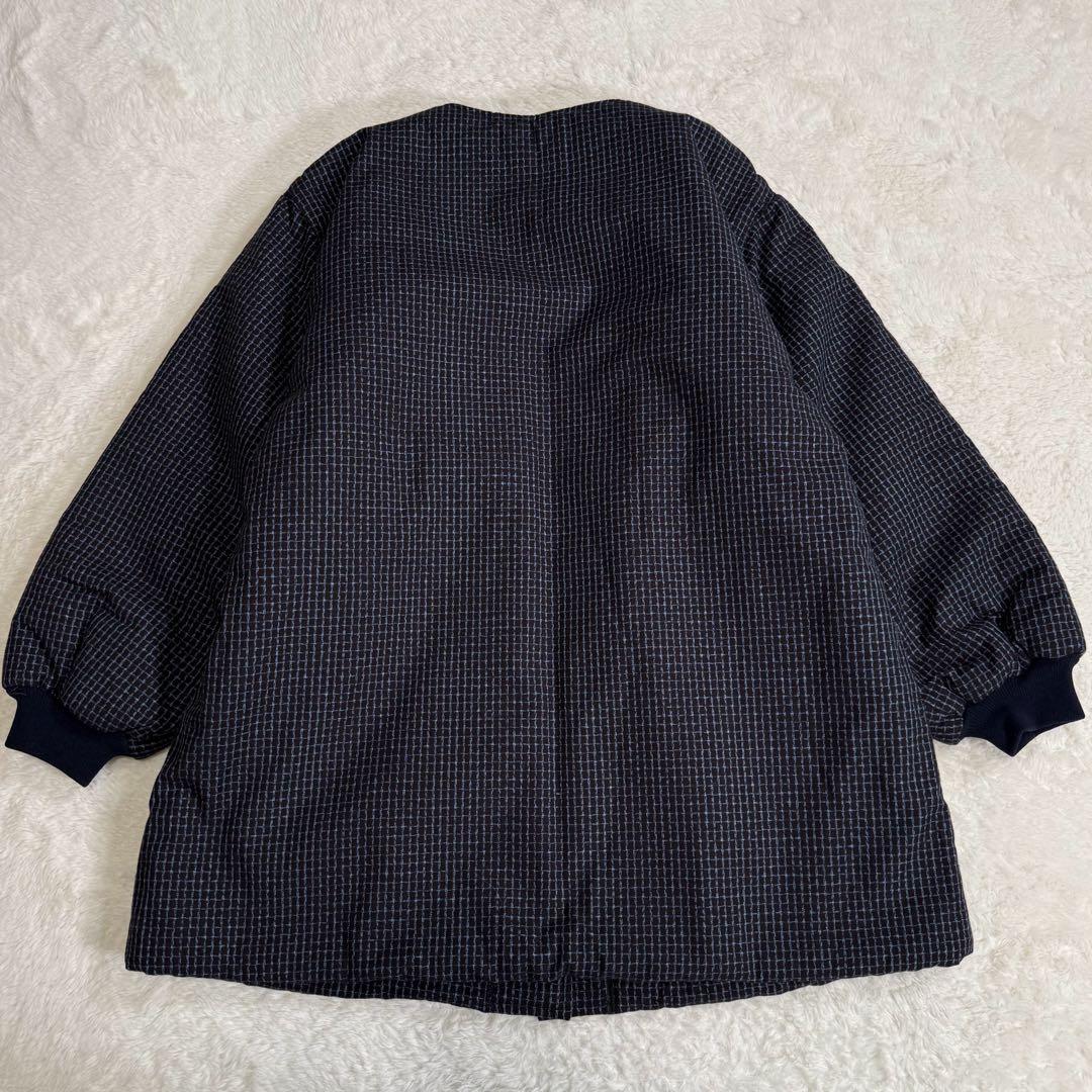 【美品】織風 久留米織 裏ボアルームジャケット 細格子 紺 M〜L