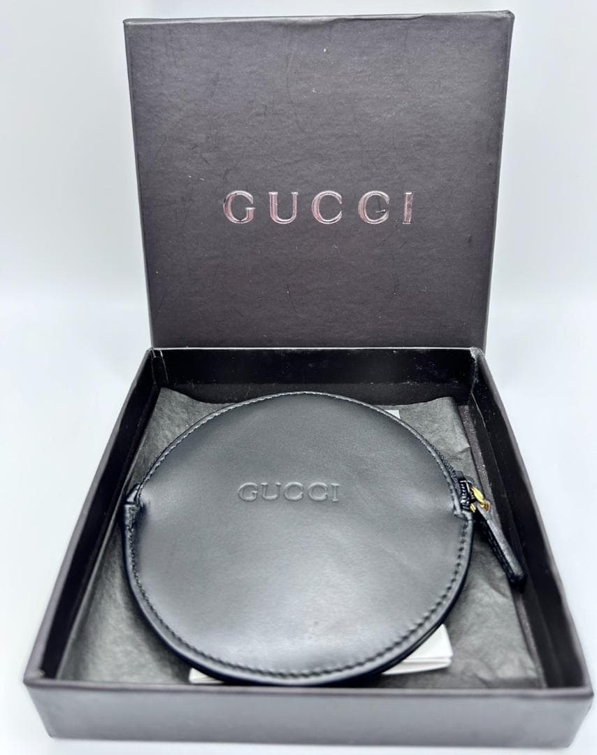 GUCCI グッチ ブラック レザー ケース 丸型