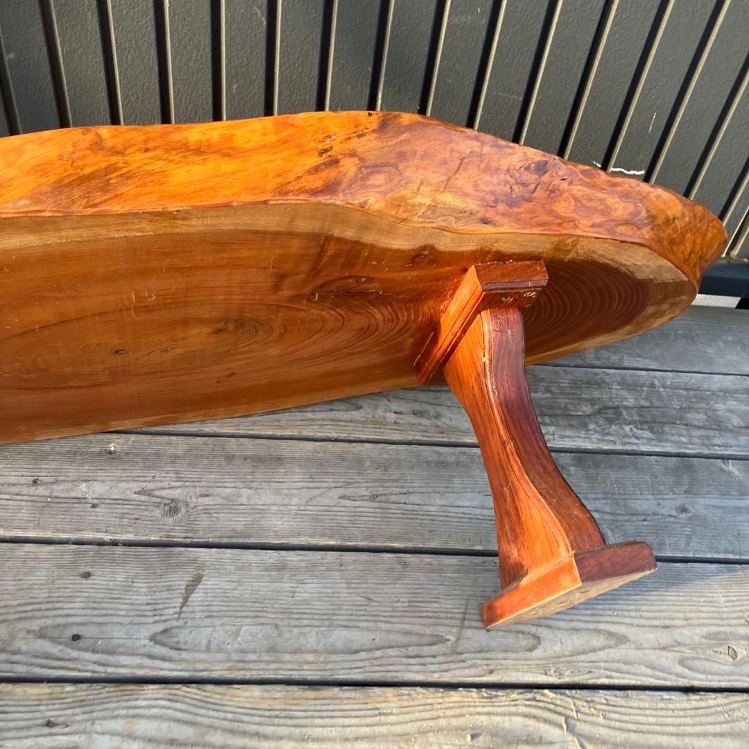 ①昭和レトロ 木製 天然木 欅材 一枚板 脚付き 座卓 センターテーブル 楕円形