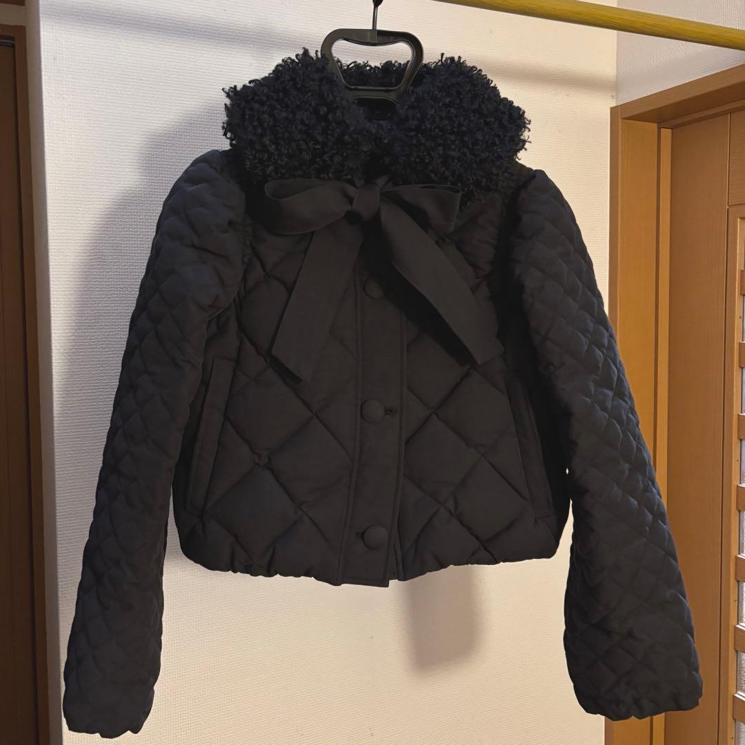 【セール中】epine キルティングショートダウンコート リボン付き ブラック