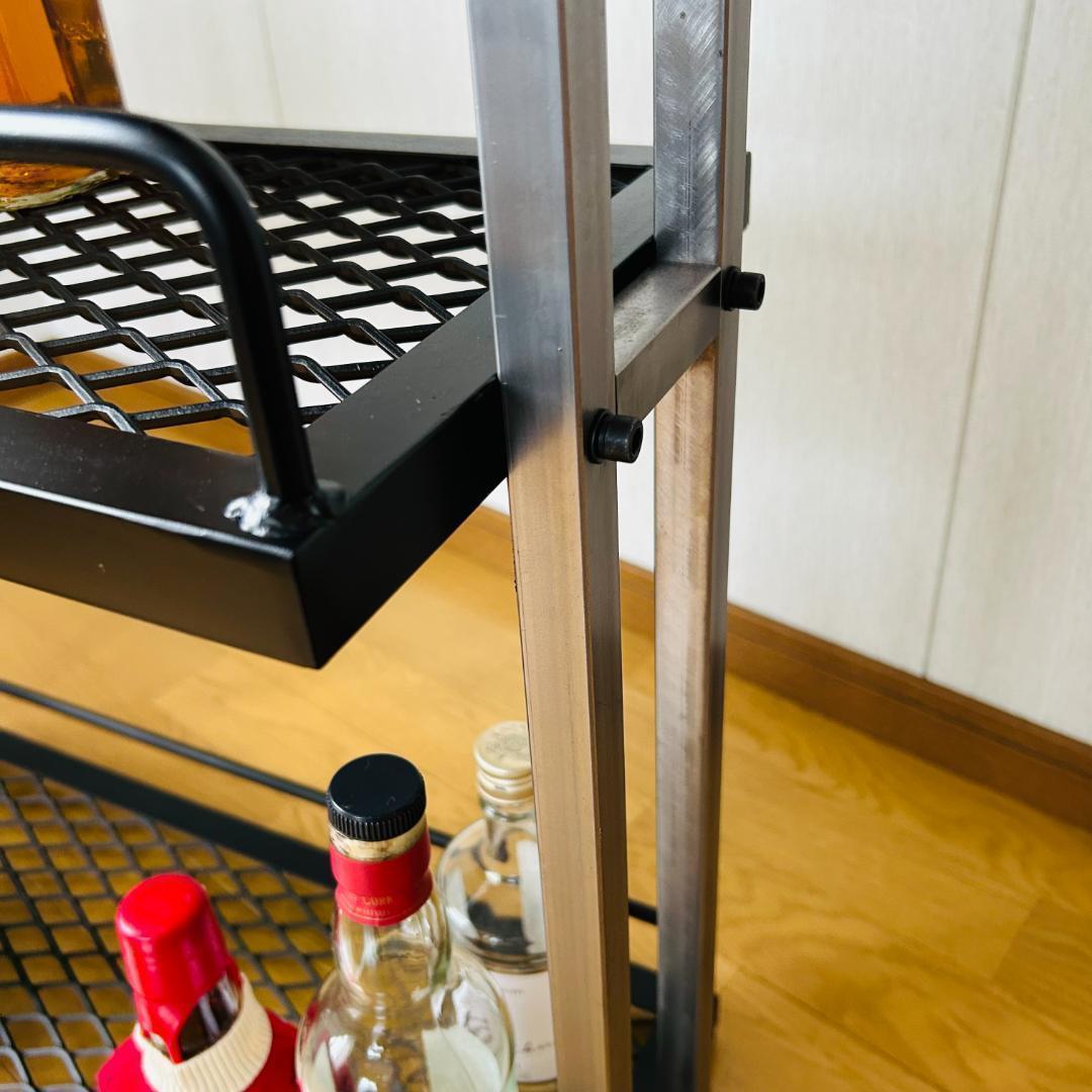 ウイスキーラック　スチールバーカート　3段　メッシュ棚　アイアン家具