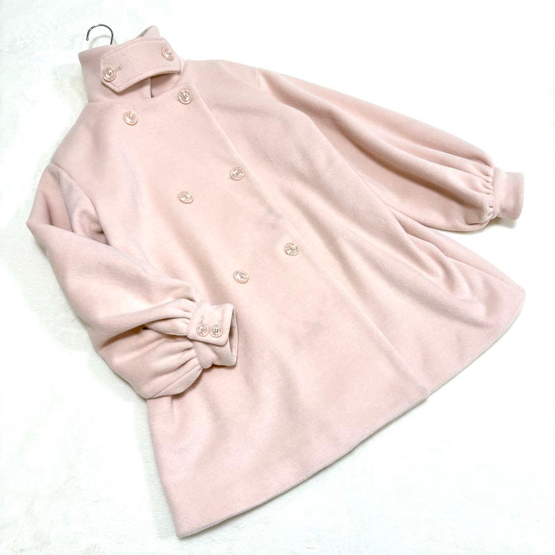 【MUGUET】美品 スタンドカラー ミディ コート ピンク ハイネック フレア