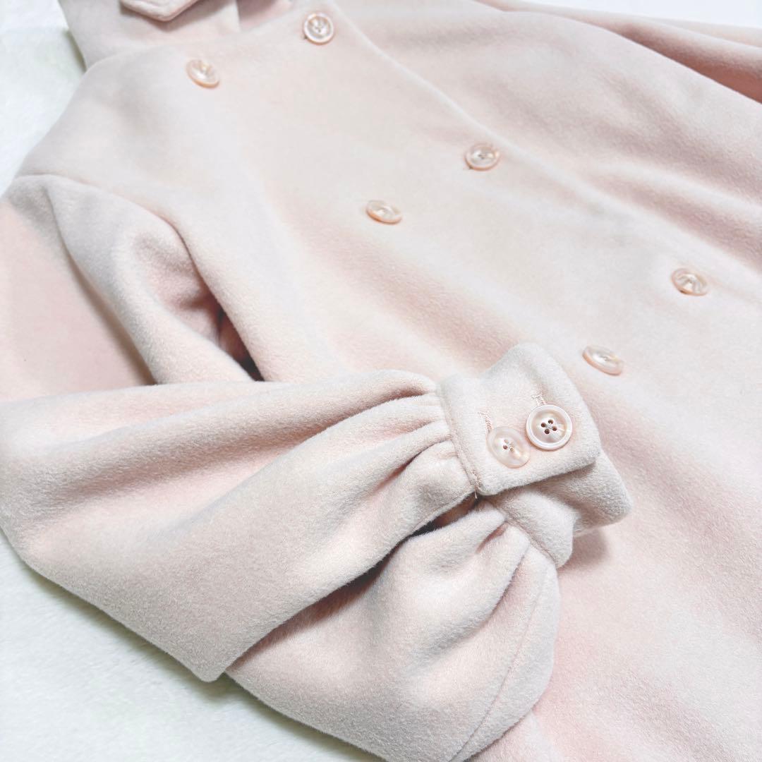 【MUGUET】美品 スタンドカラー ミディ コート ピンク ハイネック フレア