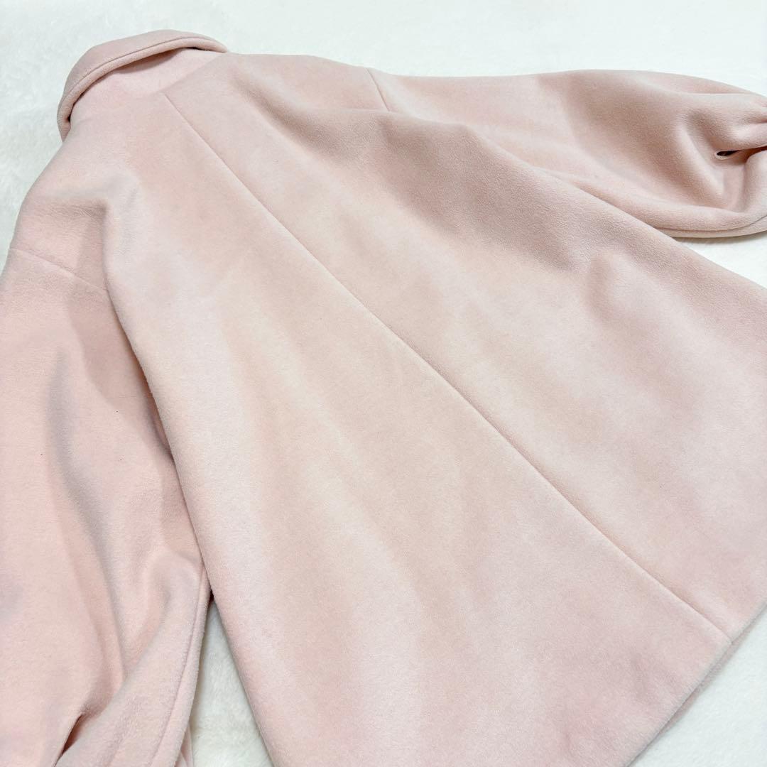 【MUGUET】美品 スタンドカラー ミディ コート ピンク ハイネック フレア