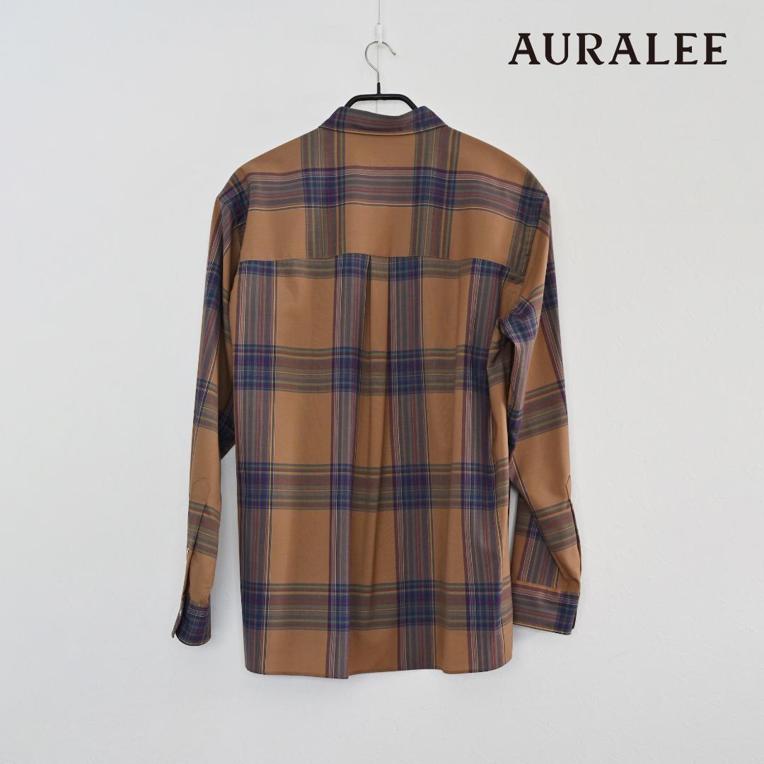 美品 AURALEE ウールチェックシャツ ブラウン
