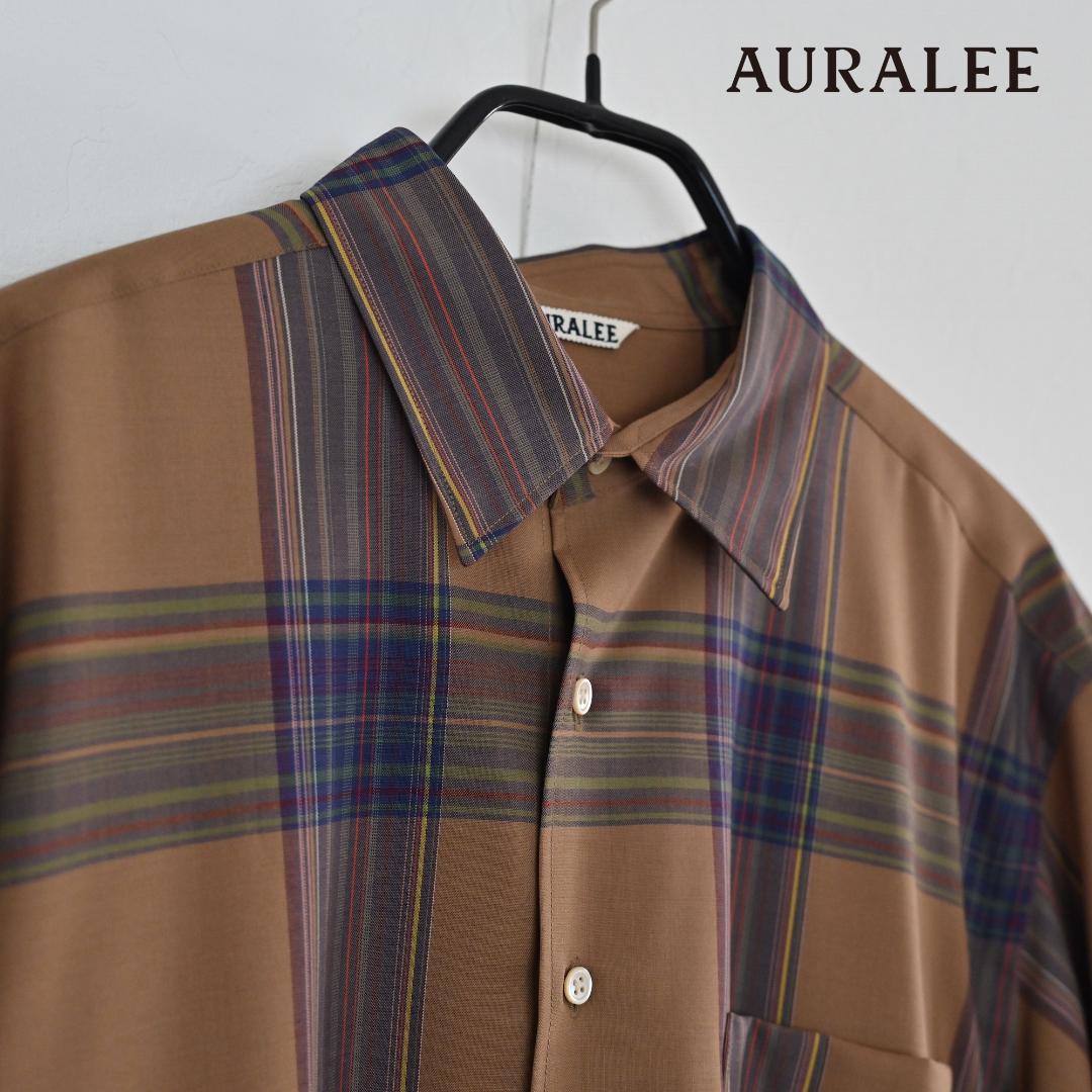 美品 AURALEE ウールチェックシャツ ブラウン