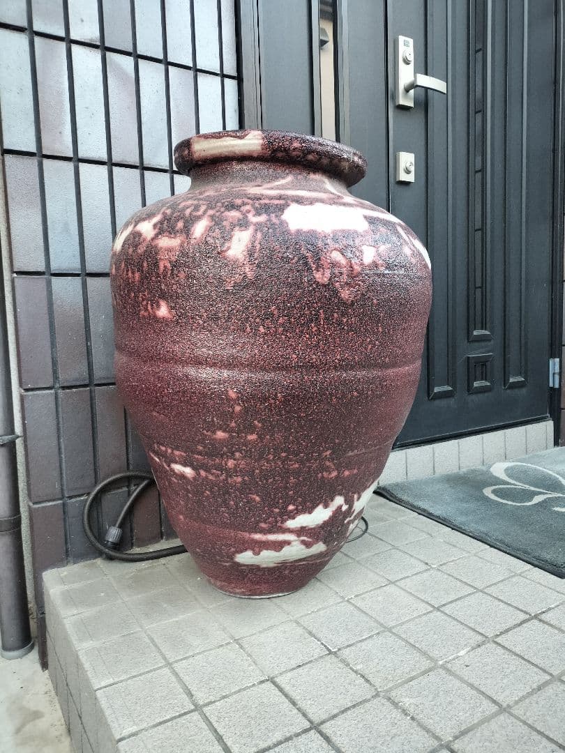 赤紫色の陶器花器 特大　大型　壺　生花　骨董品