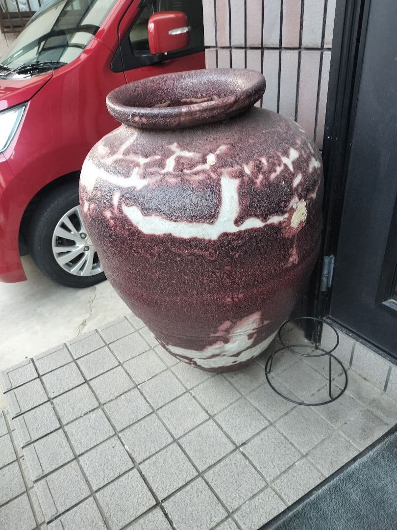 赤紫色の陶器花器 特大　大型　壺　生花　骨董品
