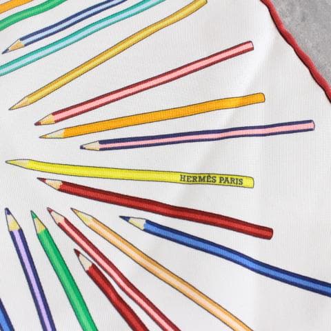 ◇HERMES カレ45 A VOS CRAYONS 色鉛筆 美品 スカーフ 白