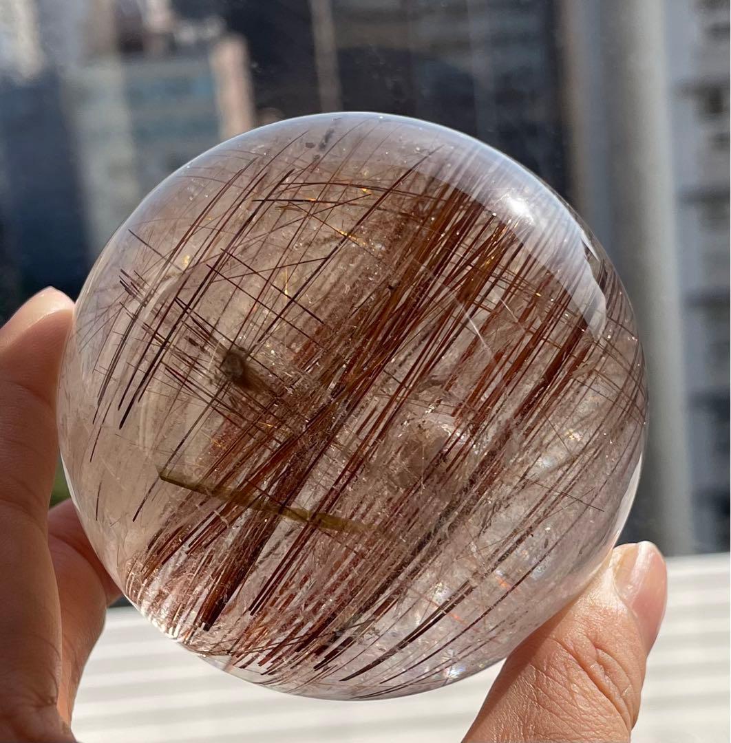 虹入コッパールチルクォーツ クリスタル 水晶スフィア 丸玉 レインボー アイリス