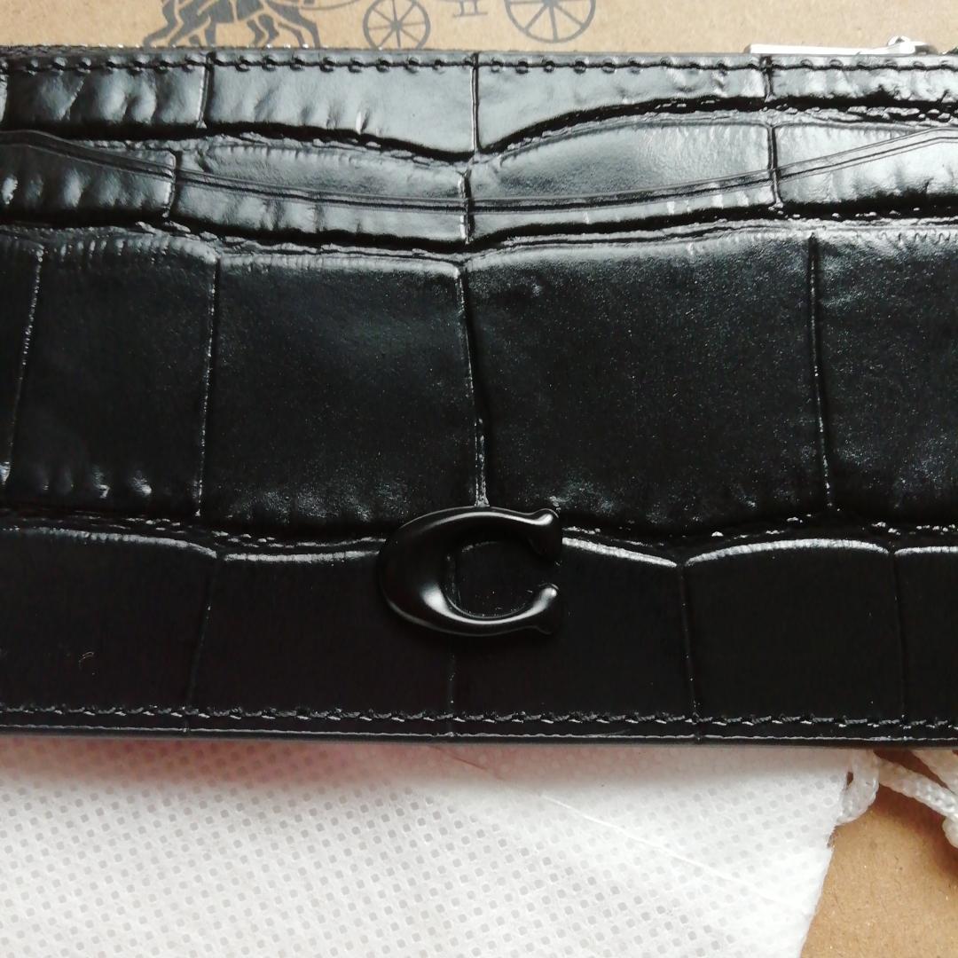 正規店購入★コーチ★クロコエンボスドレザー黒★小銭入れカードケース★新品