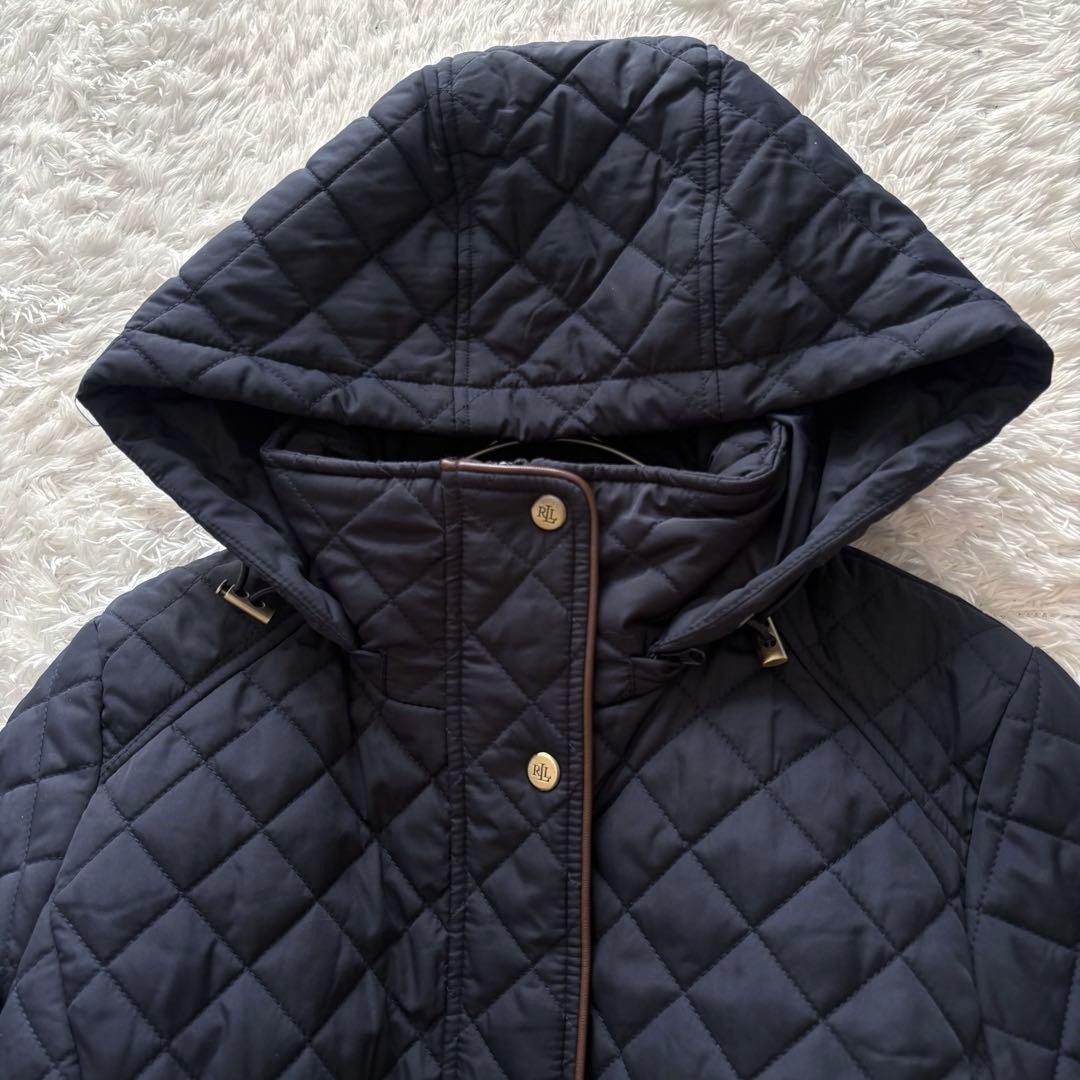 美品 RALPH LAUREN キルティングコート ベルト付き ネイビー S