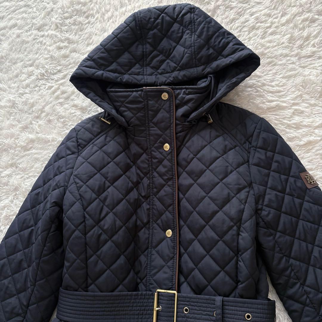 美品 RALPH LAUREN キルティングコート ベルト付き ネイビー S