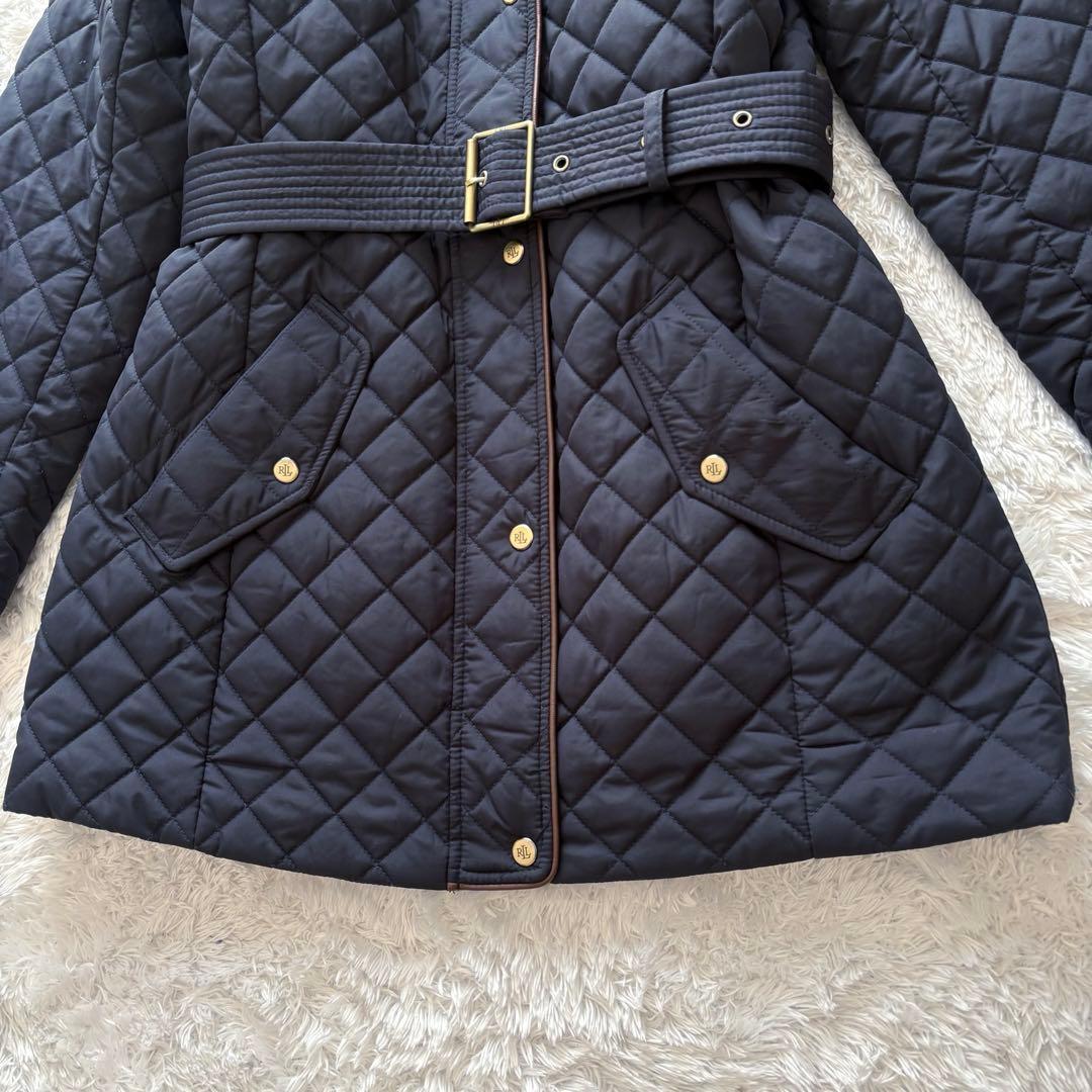 美品 RALPH LAUREN キルティングコート ベルト付き ネイビー S