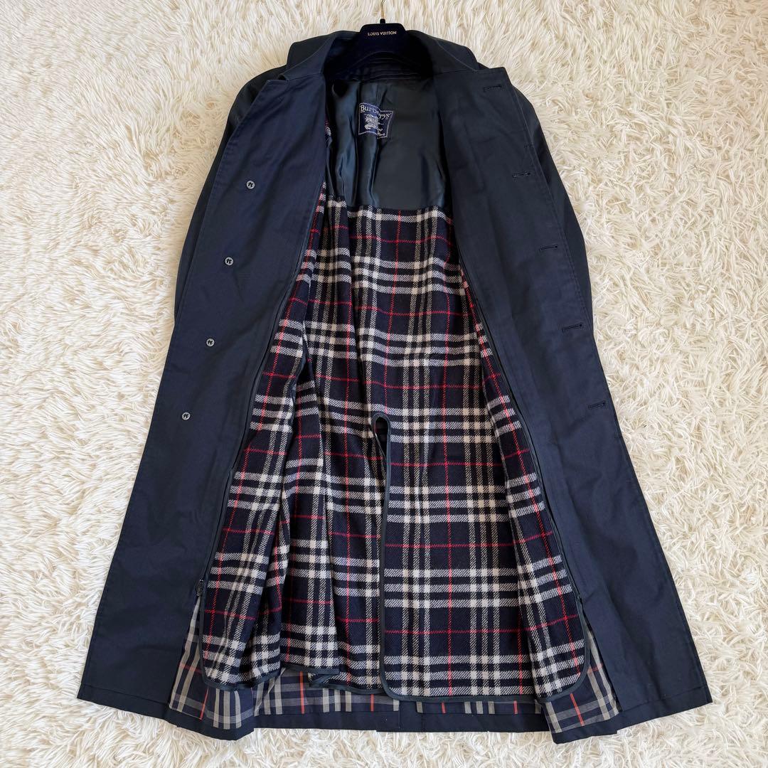 美品　XL相当　バーバリーズ　ステンカラーコート　ノバチェック　2way　紺
