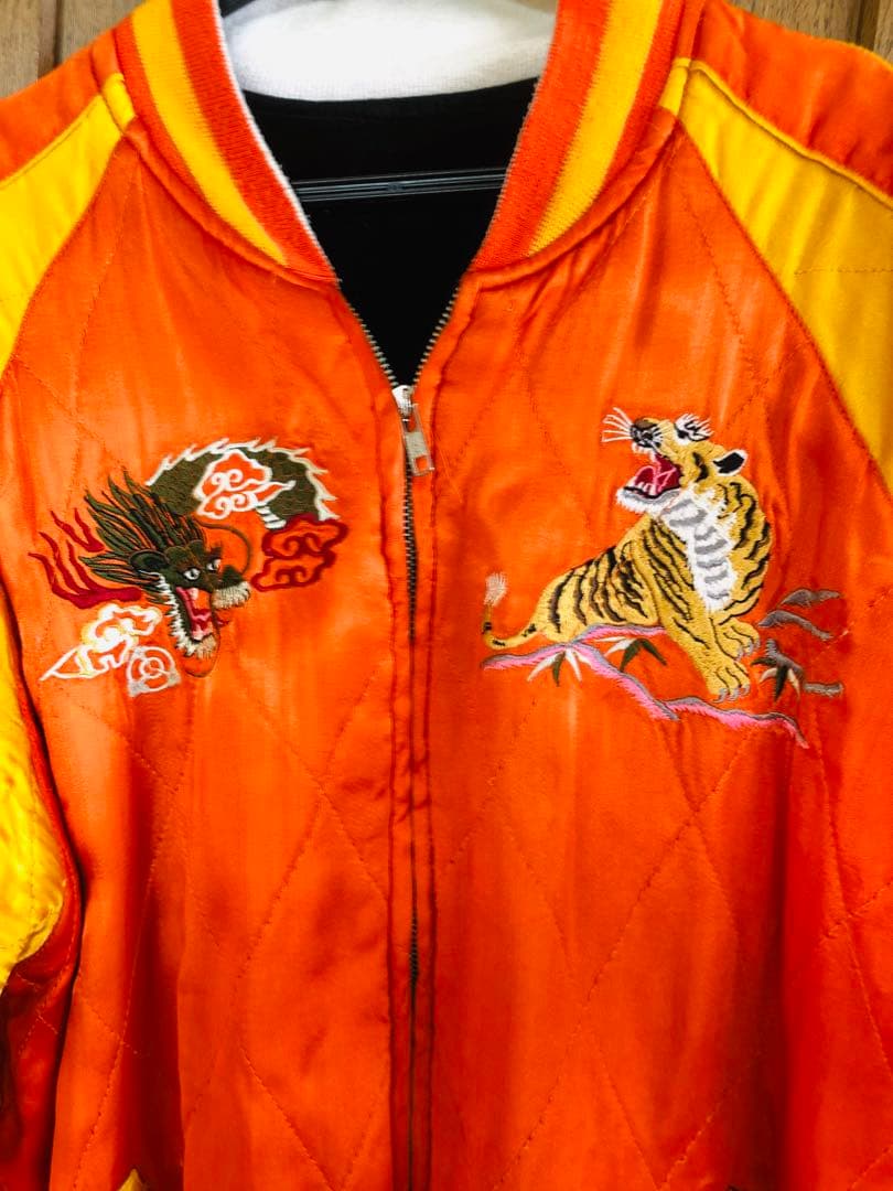 【超希少品】　古いスカジャン　ベロア✖️サテン　舞妓　日本地図　鷹