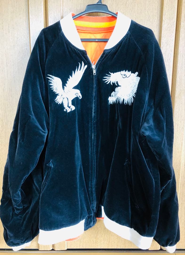 【超希少品】　古いスカジャン　ベロア✖️サテン　舞妓　日本地図　鷹