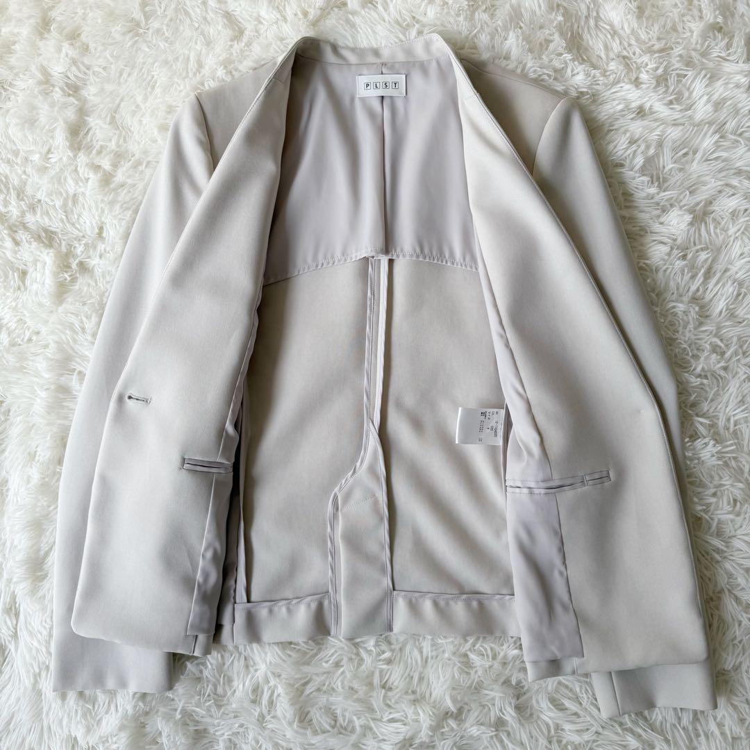 【美品】PLST プラステ セットアップスーツ ノーカラー 洗濯可
