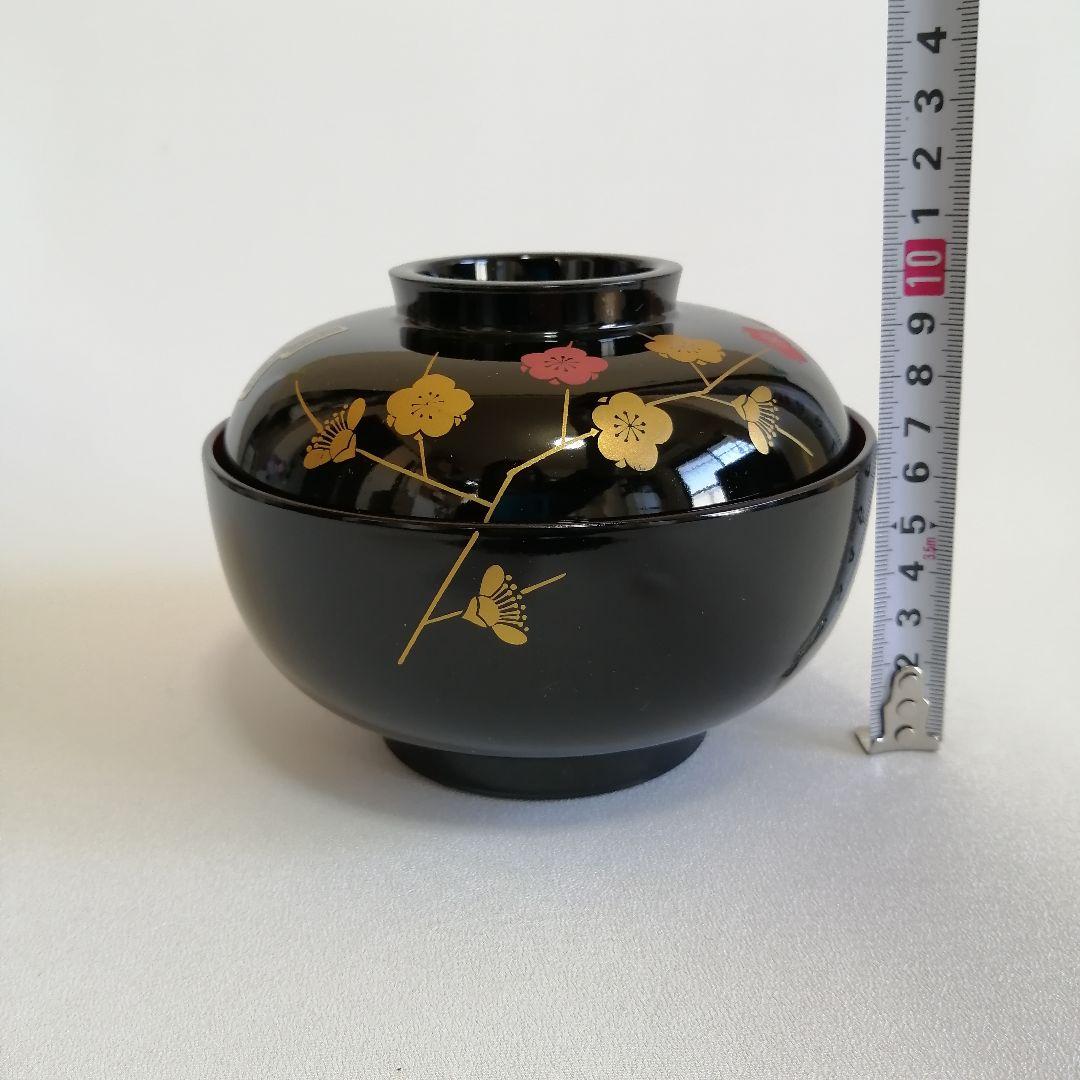 会津塗 天然木 蓋つき お好み椀×5個 梅蒔絵 汁椀 雑煮椀