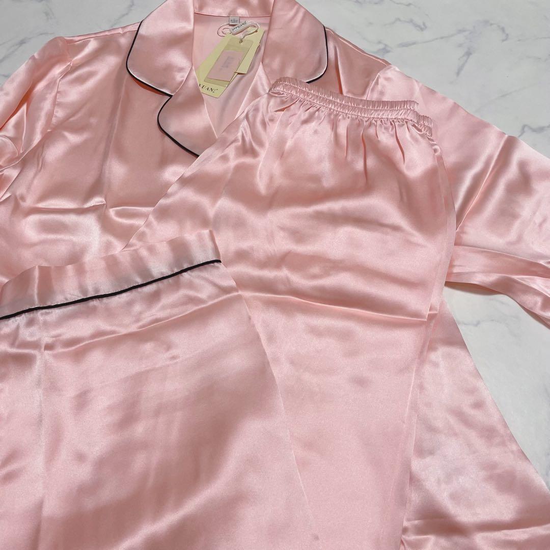 481 新品 シルクパジャマ 絹100% L ピンク 天然素材 一等品