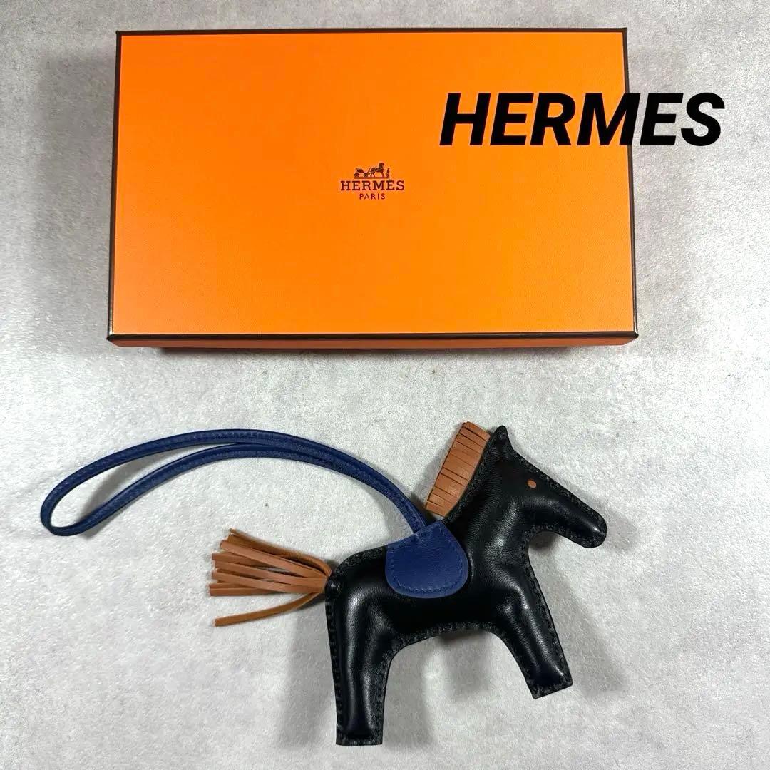 HERMES エルメス ロデオチャーム AMノアール ゴールド ブルーサフィール