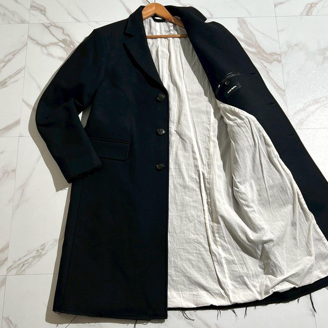 【美品】ディーゼル チェスターコート Lサイズ 切りっぱなし加工 ウール 黒