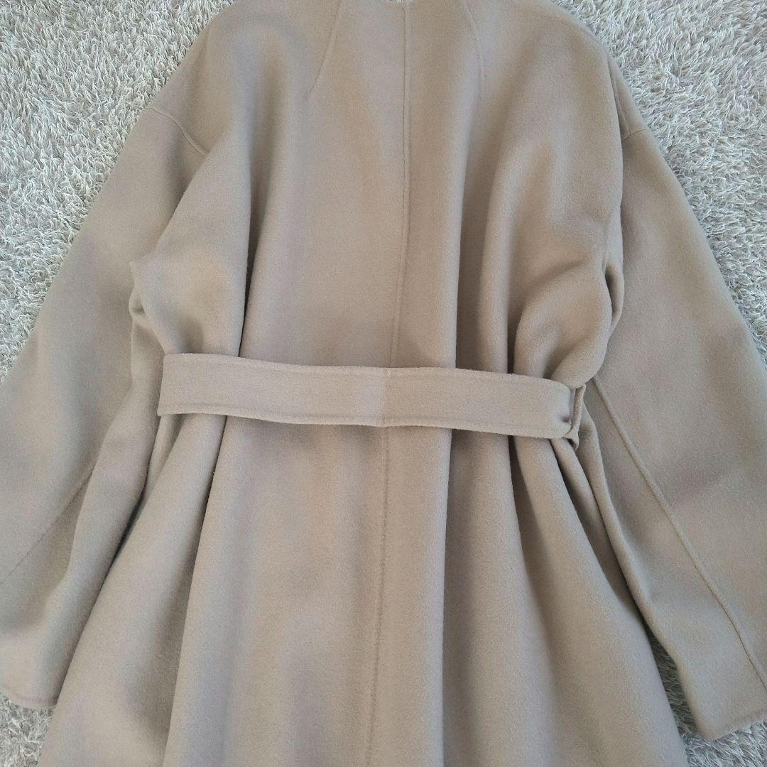 イエナ マンテコ ダブルフェイスリバーコート ノーカラー ベルト ロング ウール