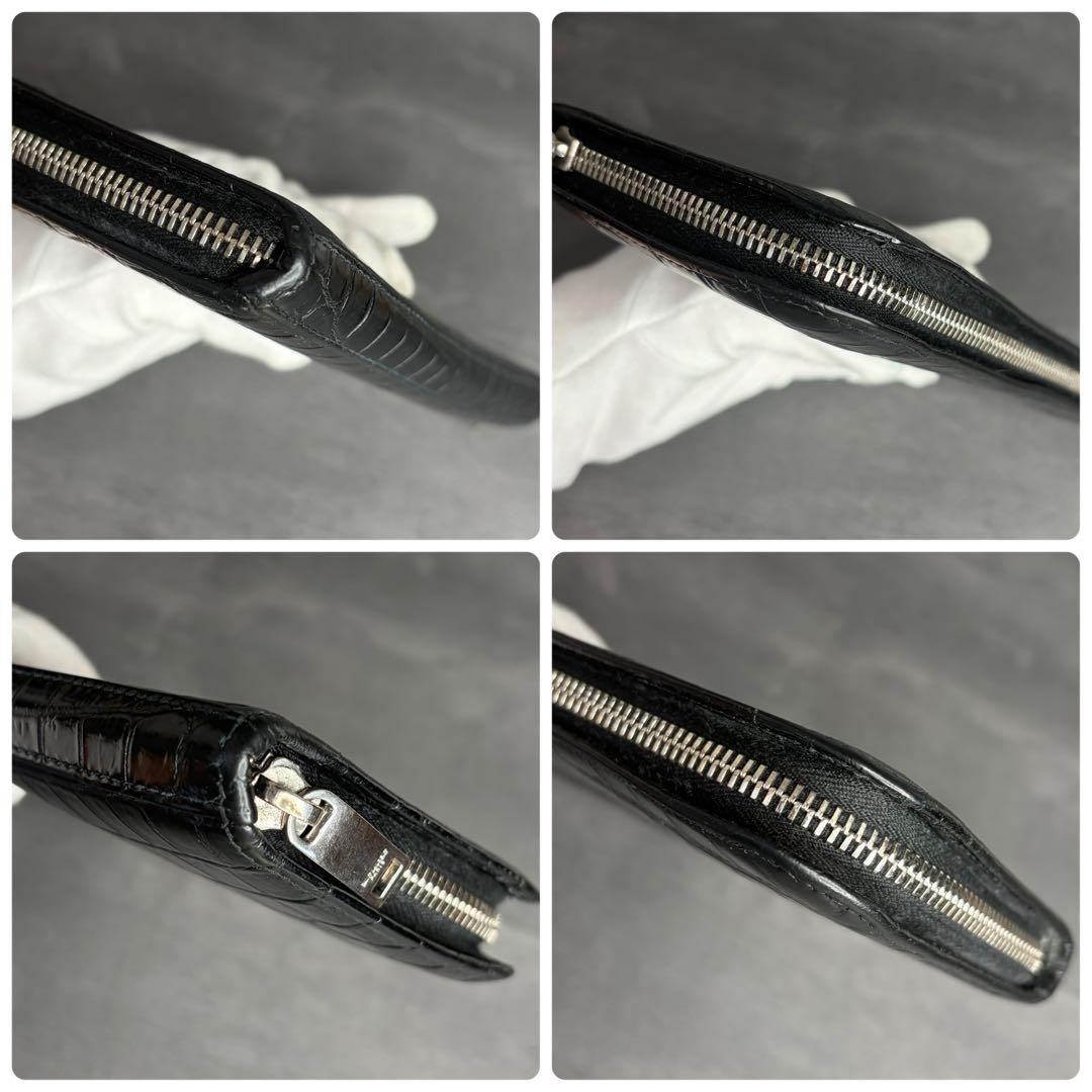 【希少】サンローラン ラウンドファスナー 長財布 クロコダイル型押し メンズ