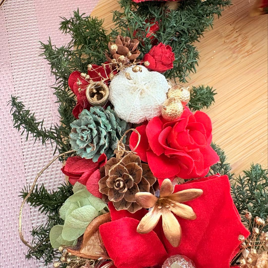 No125 キラキラリボンとリンリンベル♥大きめクリスマスリース