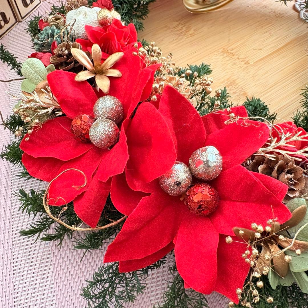 No125 キラキラリボンとリンリンベル♥大きめクリスマスリース