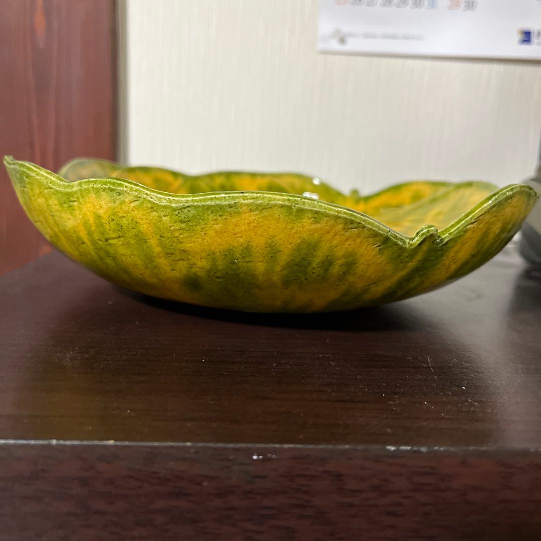 九谷焼　中村翠恒　葉　鉢　三彩