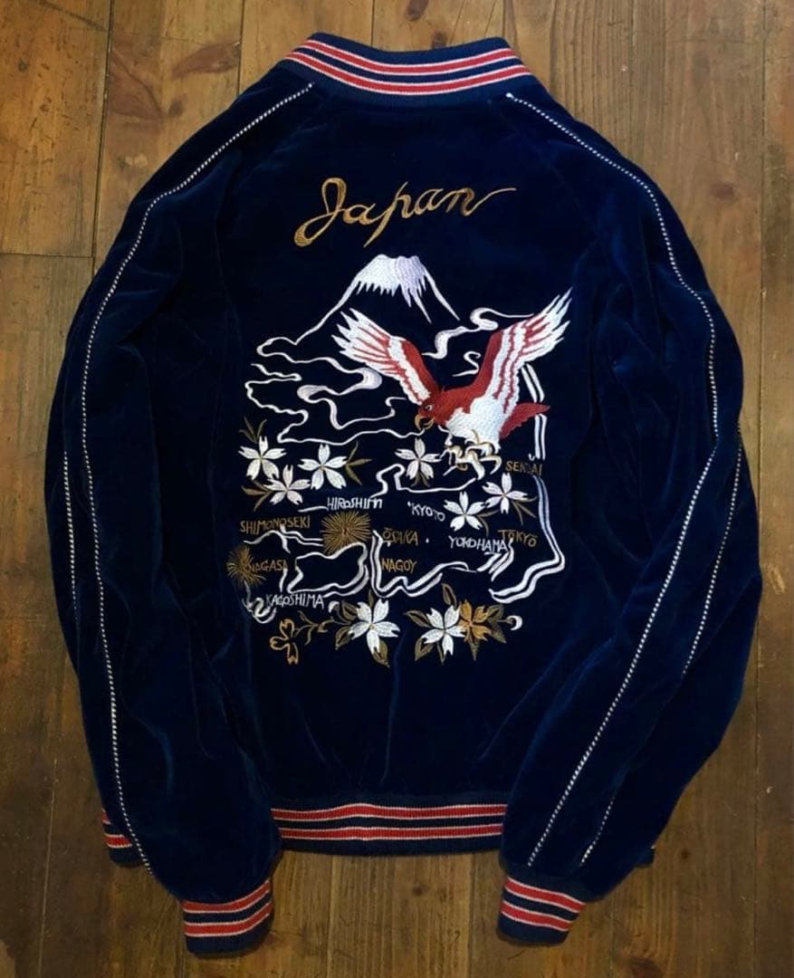 刺繍入りHouston ベロアスカジャン ネイビー