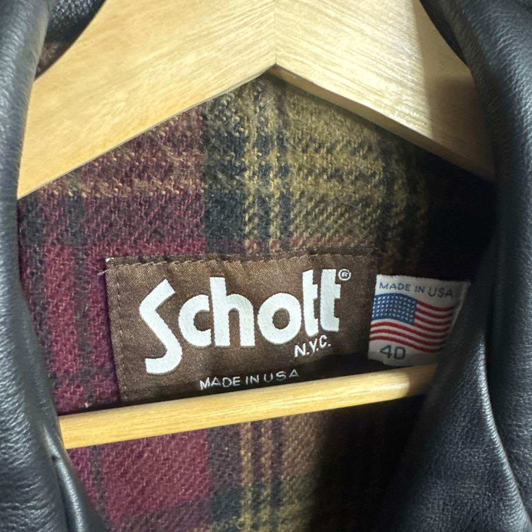 Schott ブラックレザー シングルライダースジャケット 40