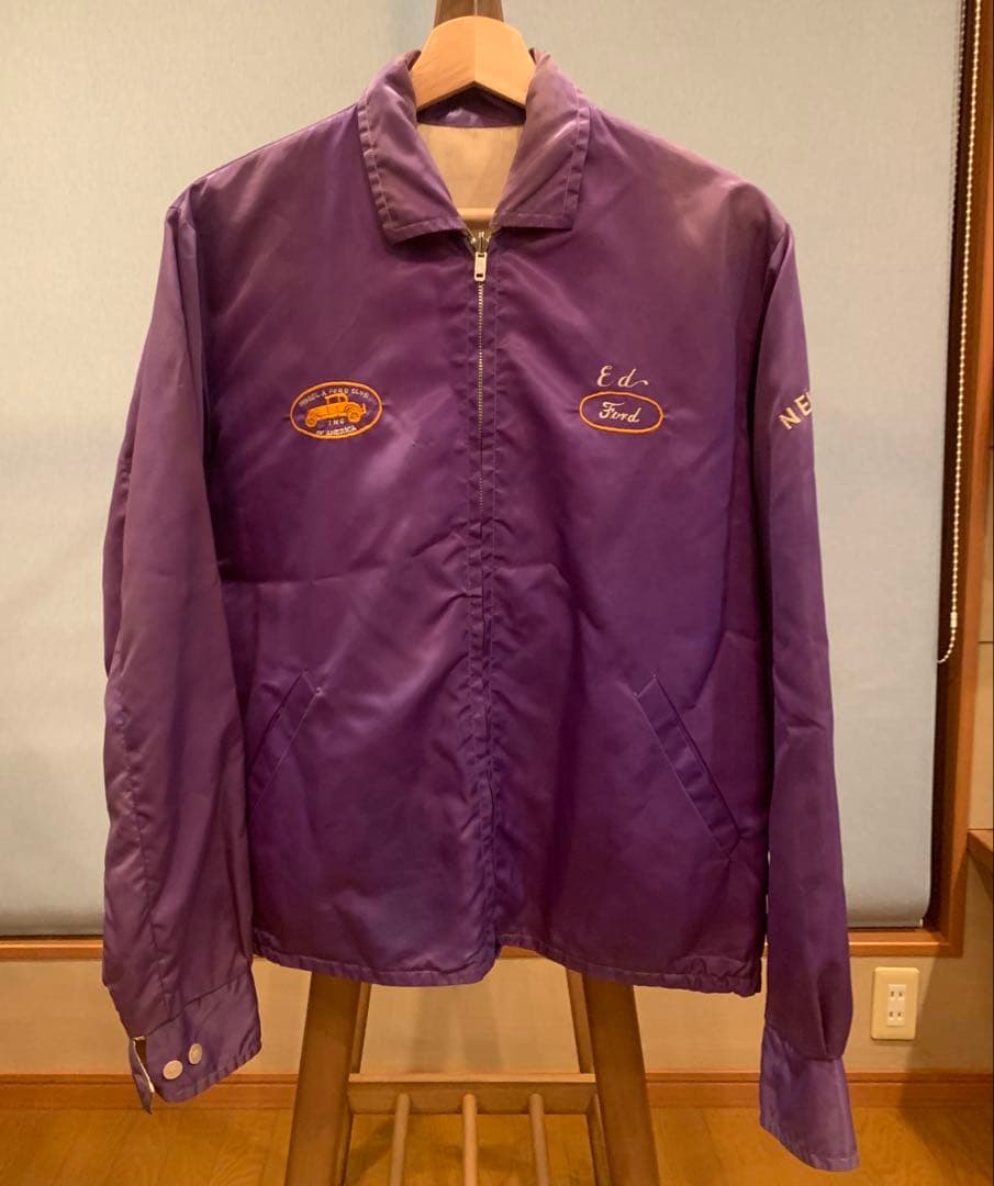 70s 実在 カークラブジャケット サテン フォード ホットロッド