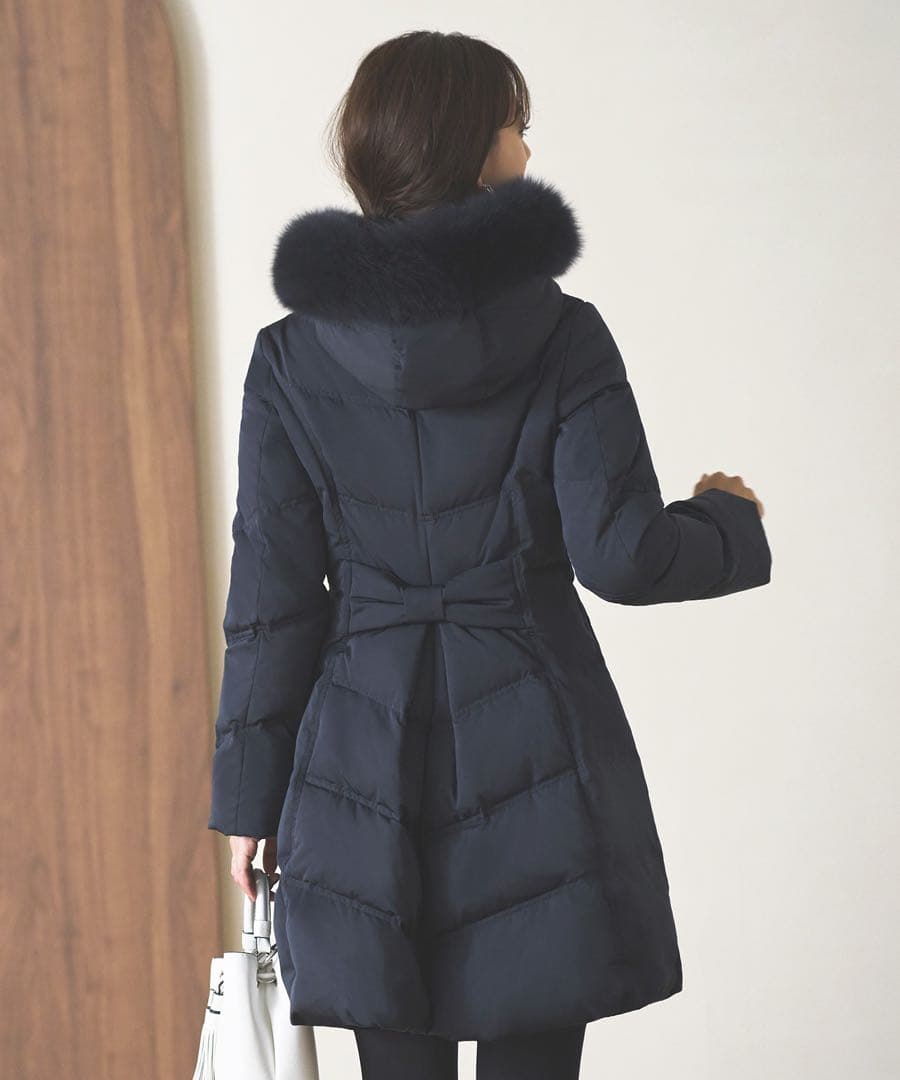 RUIRUE BOUTIQUE ネイビー　フォックスファーバッスルスタイルダウン