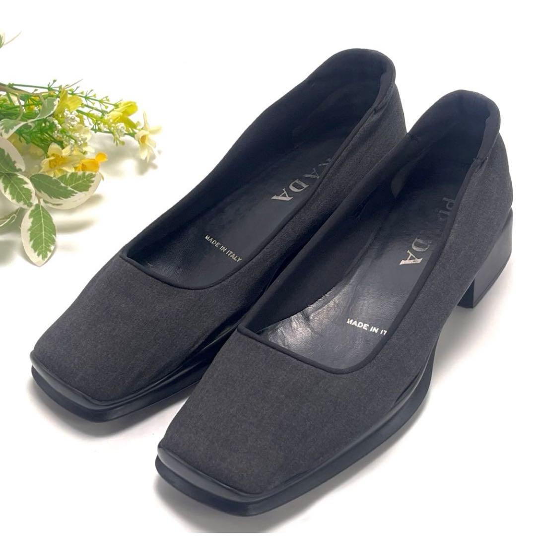 PRADA プラダ スクエアトゥ パンプス ファブリック スリッポン 24cm