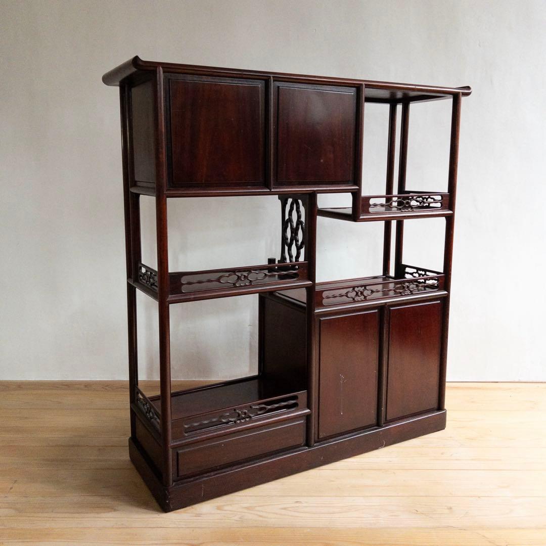 茶箪笥　天然木　茶棚　和室家具　彫刻　高級家具　ビンテージ　アンティーク