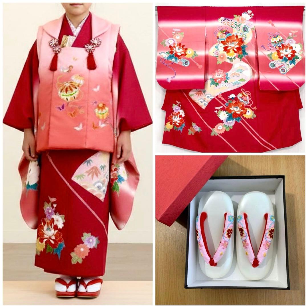 七五三 女の子　三歳用　京友禅　正絹　振袖　被布　セット