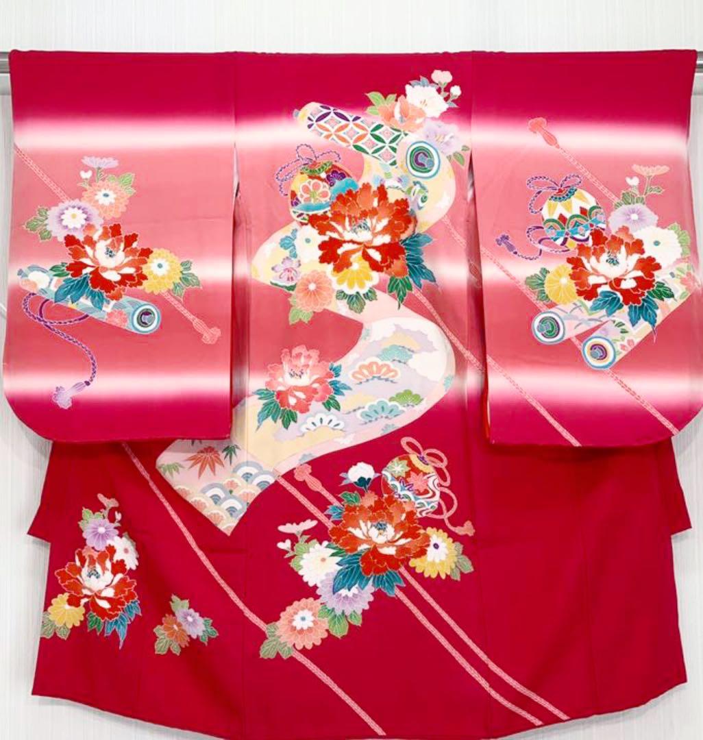七五三 女の子　三歳用　京友禅　正絹　振袖　被布　セット