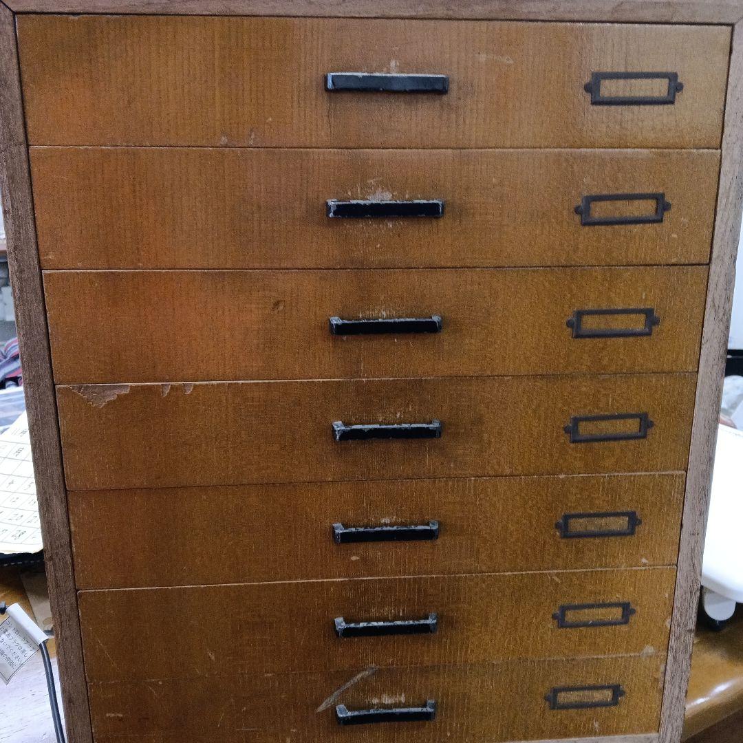 木製キャビネット　昭和レトロ・指物細工・アンティーク・7段