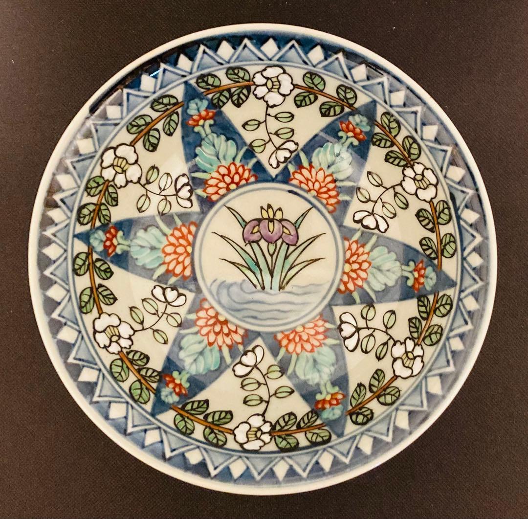 佐藤走波（六代）染錦菖蒲椿菊文　深皿　鉢