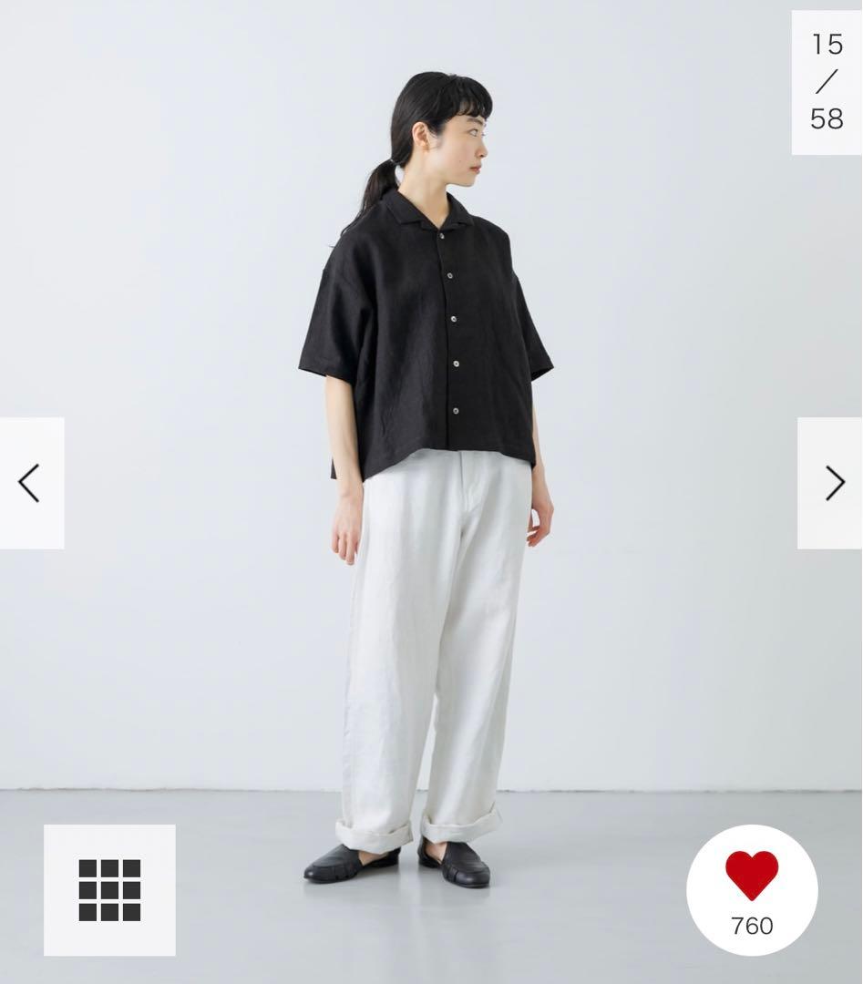 新品タグ付◆ BLACK かぐれ リネンラミーオープンカラーシャツ