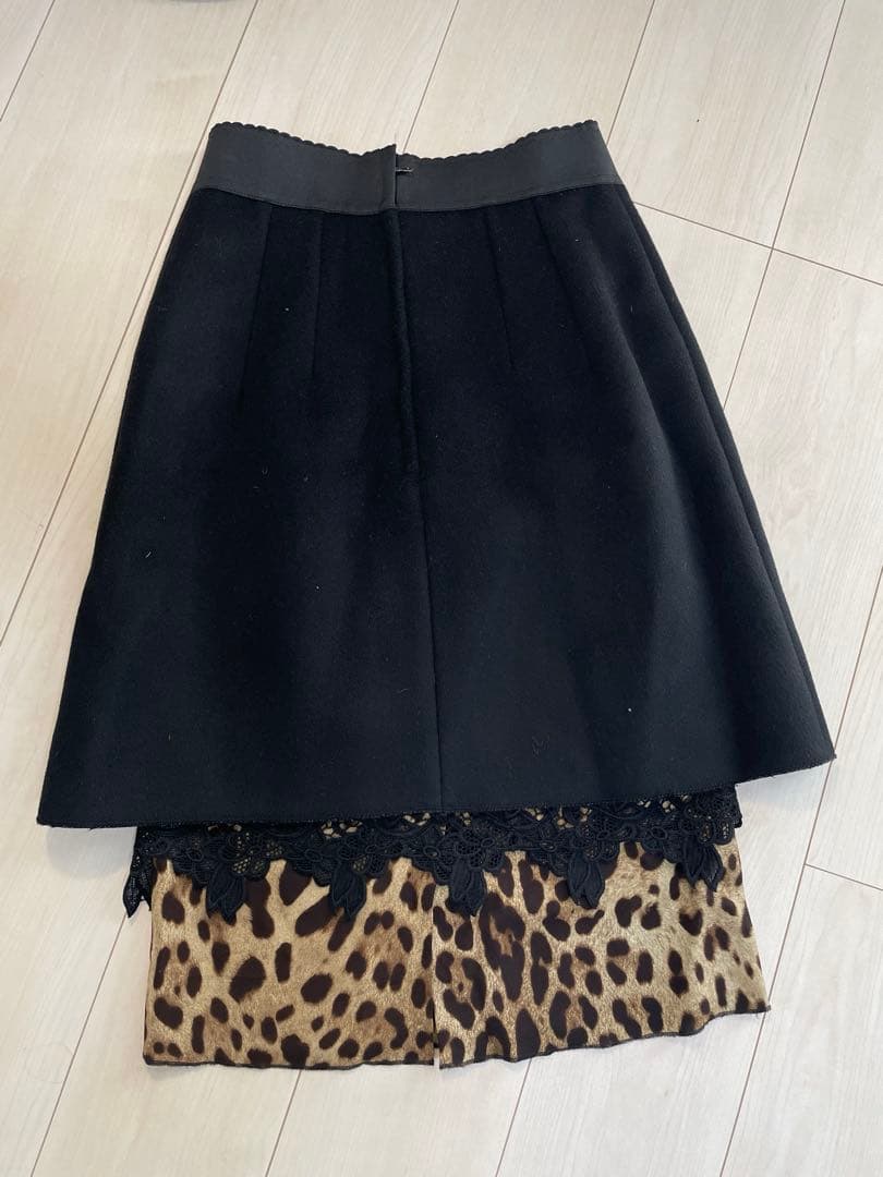 DOLCE&GABBANA　金ボタン　ウール　レオパード　スカート　二重